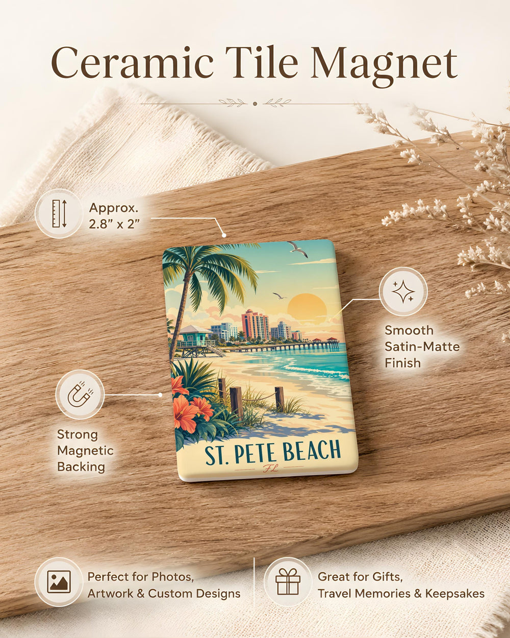St Pete Beach FL Fridge Magnet, St. Petersburg Florida Beach Souvenir Magnet, Gulf Coast Travel Gift, Florida Vacation Keepsake