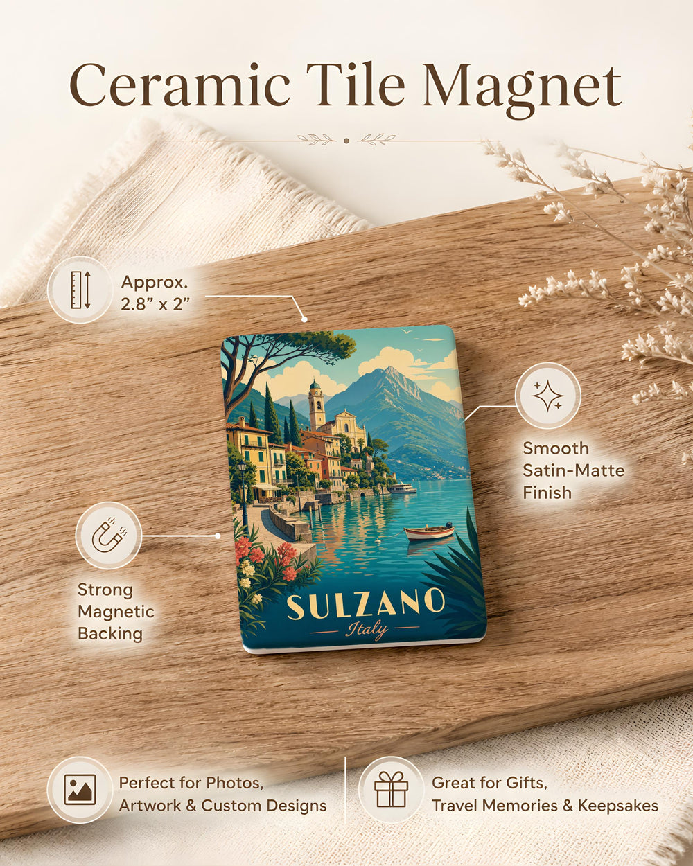 Sulzano Italy Fridge Magnet, Lake Iseo Travel Souvenir, Italian Lakeside Town Keepsake, Italy Vacation Gift