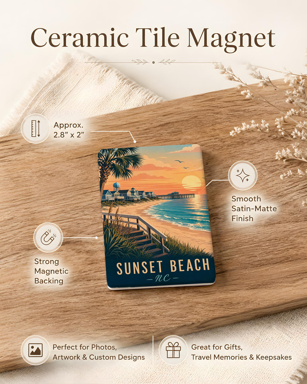 Sunset Beach NC Fridge Magnet, North Carolina Coastal Town Souvenir, Beach Vacation Keepsake, Oceanfront Travel Gift