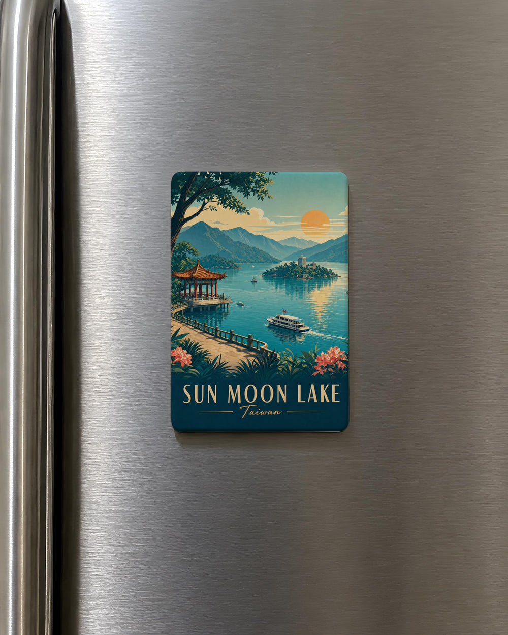 Sun Moon Lake Fridge Magnet, Taiwan Scenic Lake Souvenir Magnet, Sun and Moon Lake Travel Keepsake Magnet