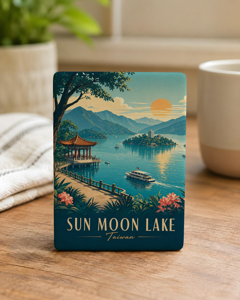 Sun Moon Lake Fridge Magnet, Taiwan Scenic Lake Souvenir Magnet, Sun and Moon Lake Travel Keepsake Magnet
