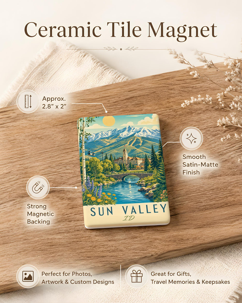 Sun Valley Idaho Fridge Magnet, Sun Valley ID Souvenir Magnet, Idaho Travel Gift, Mountain Resort Town Keepsake Magnet