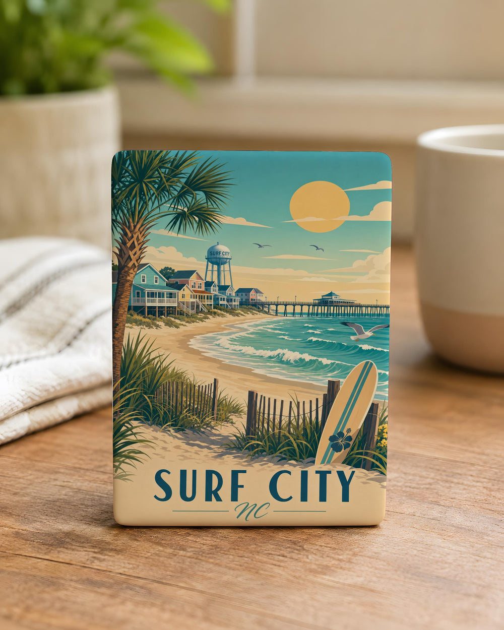 Surf City NC Fridge Magnet, North Carolina Beach Town Souvenir, Coastal Vacation Travel Keepsake Magnet