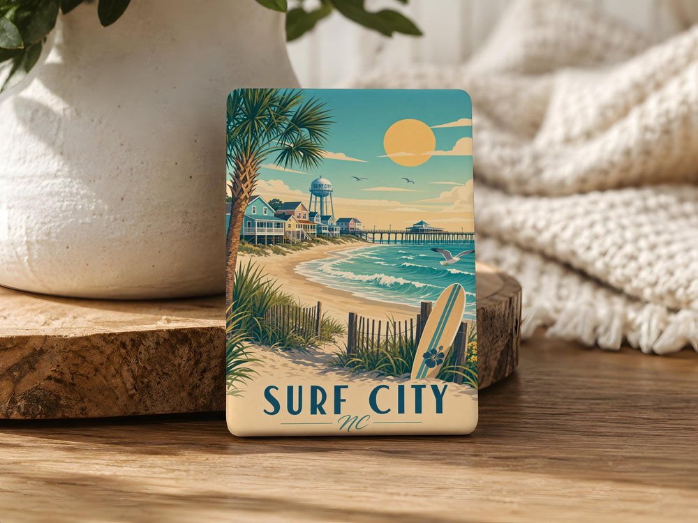 Surf City NC Fridge Magnet, North Carolina Beach Town Souvenir, Coastal Vacation Travel Keepsake Magnet