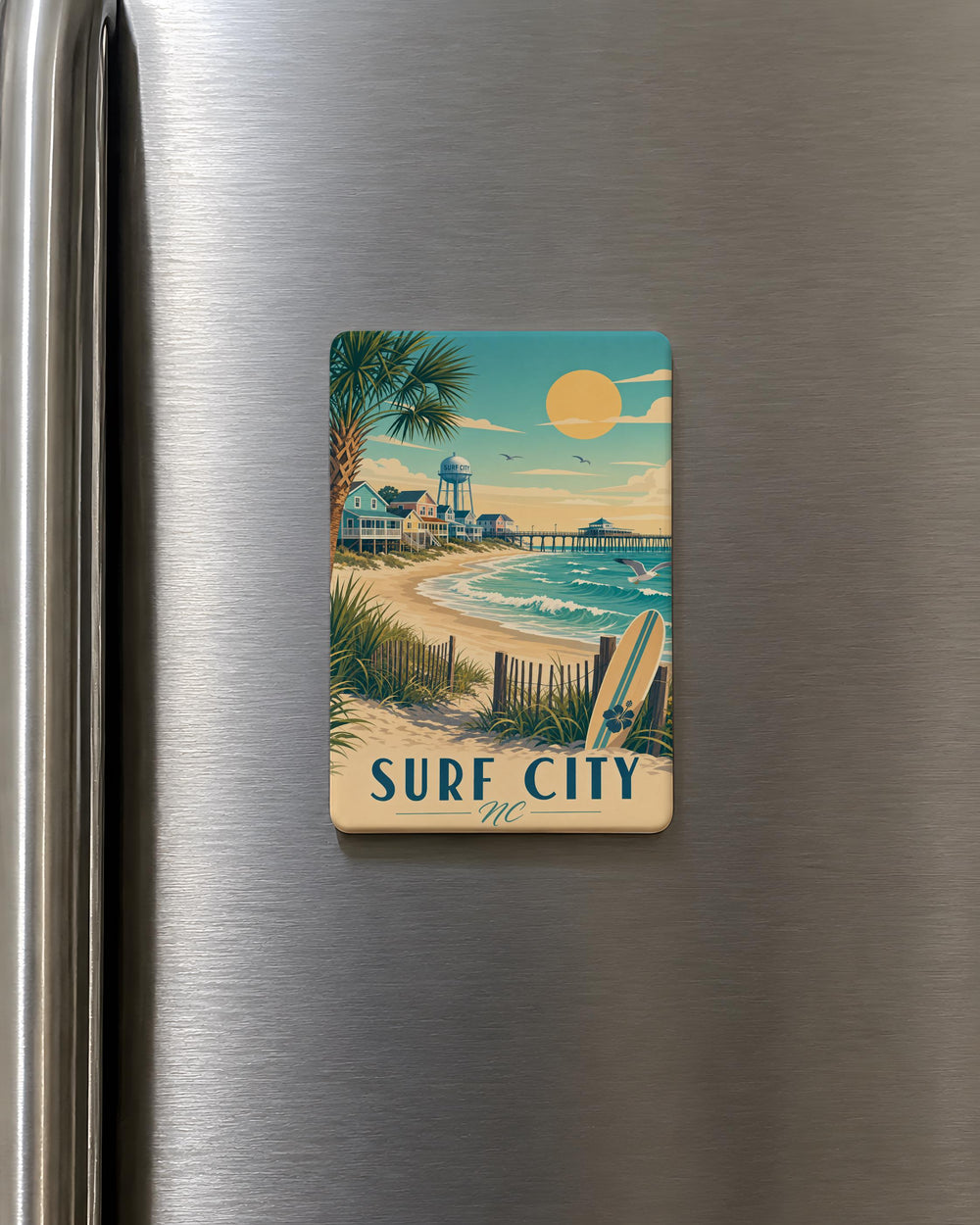 Surf City NC Fridge Magnet, North Carolina Beach Town Souvenir, Coastal Vacation Travel Keepsake Magnet