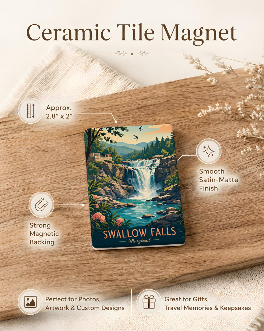 Swallow Falls Fridge Magnet, Waterfall Nature Landmark Souvenir Magnet, Outdoor Hiking Travel Keepsake Gift