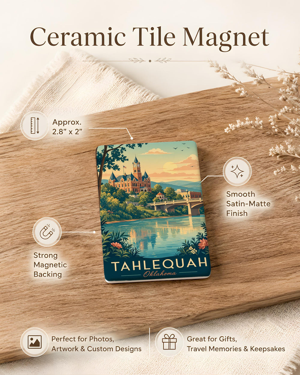 Tahlequah OK Fridge Magnet, Tahlequah Oklahoma Souvenir Magnet, Cherokee County Travel Keepsake Refrigerator Magnet