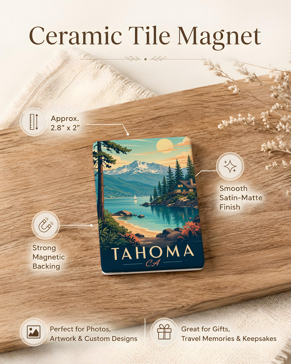 Tahoma California Fridge Magnet, Lake Tahoe Souvenir Magnet, Sierra Nevada Travel Keepsake, Tahoma CA Gift