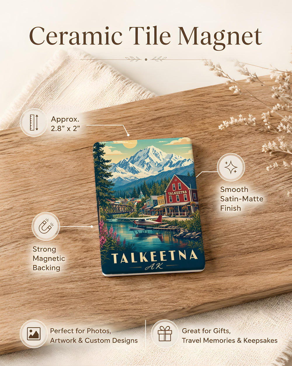 Talkeetna Alaska Fridge Magnet, Talkeetna AK Souvenir Magnet, Alaska Travel Gift, Denali Area Keepsake Magnet