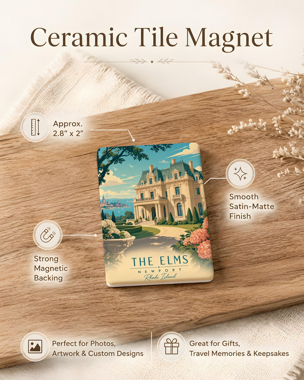 The Elms Fridge Magnet, Historic Elm Tree Estate House Landmark Souvenir Magnet, Gothic Manor Home Decor Magnet