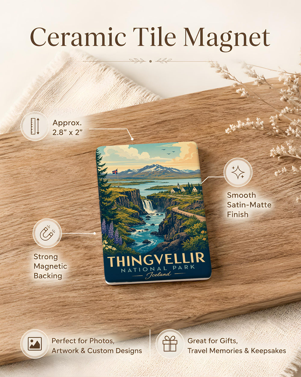Thingvellir National Park Fridge Magnet, Iceland Travel Souvenir Magnet, Scenic Landmark Refrigerator Magnet
