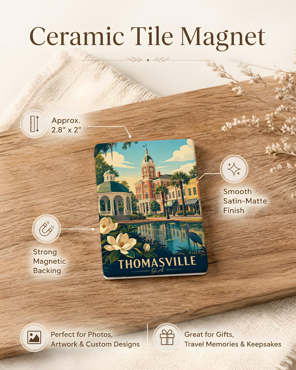 Thomasville GA Fridge Magnet, Thomasville Georgia Souvenir Magnet, Downtown Thomasville Landmark Travel Gift