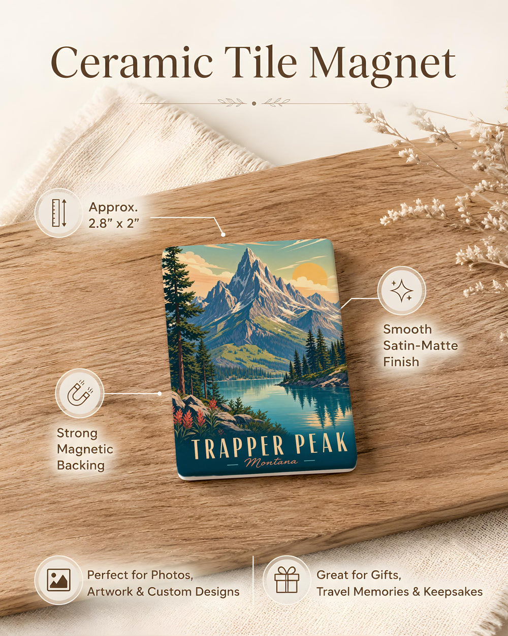 Trapper Peak Fridge Magnet, Montana Mountain Summit Souvenir Magnet, Glacier National Park Hiking Trail Keepsake Gift