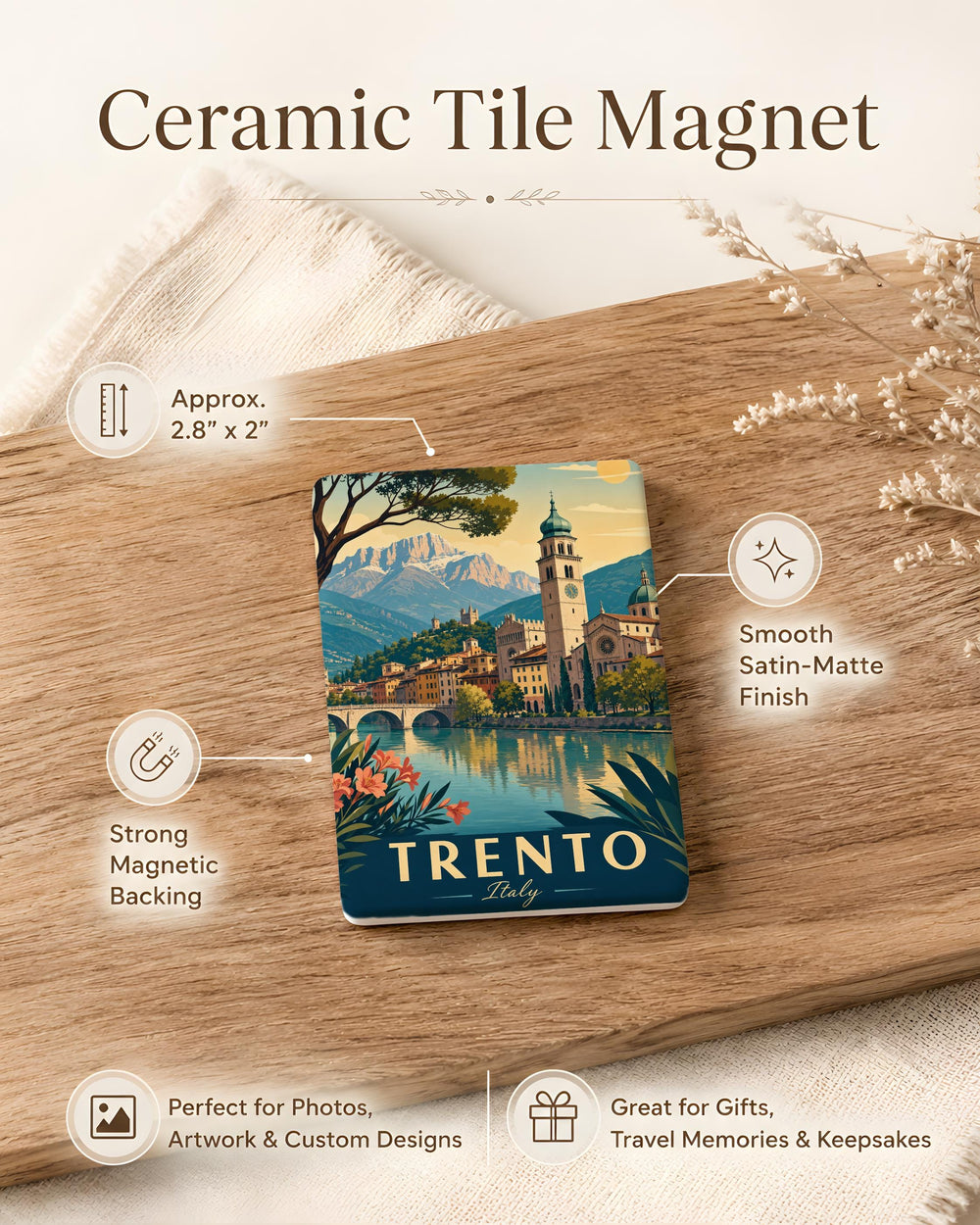 Trento Italy Fridge Magnet, Trento Souvenir Magnet, Trentino Alto Adige Travel Gift, Italy Vacation Keepsake, Trento Landmark Magnet