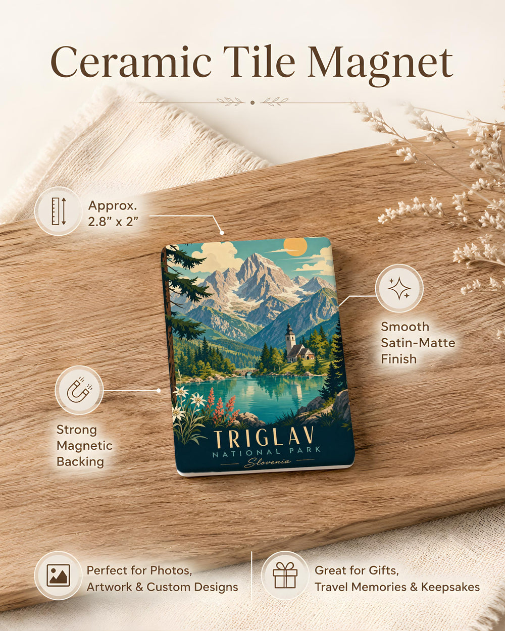 Triglav National Park Fridge Magnet, Slovenia Mountain Landscape Souvenir Magnet, Julian Alps Travel Keepsake Magnet
