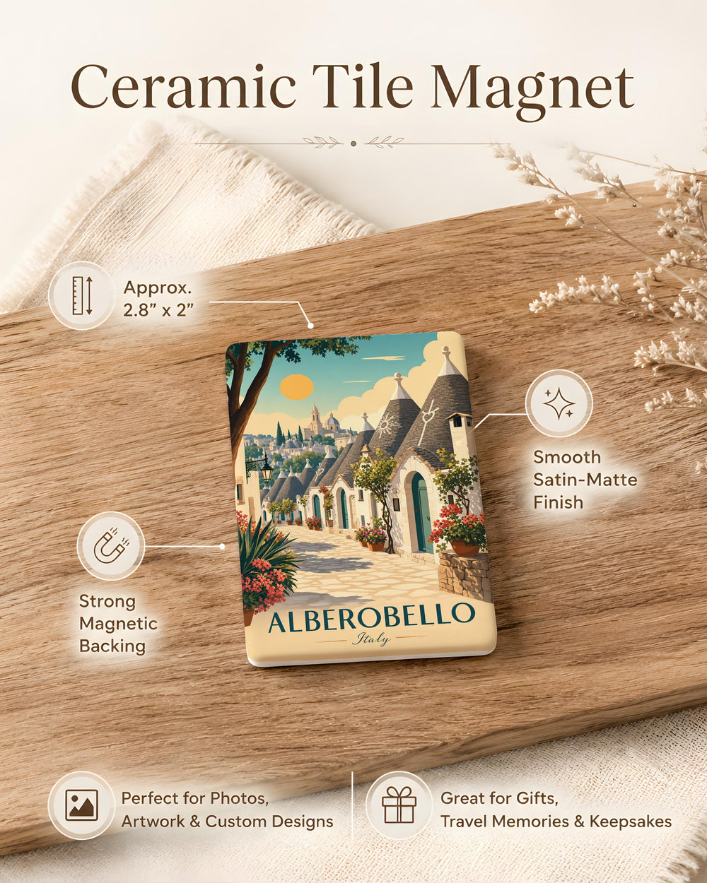 Trulli of Alberobello Italy Fridge Magnet, Puglia Landmark Souvenir Magnet, Apulia Trulli Houses Travel Gift Magnet