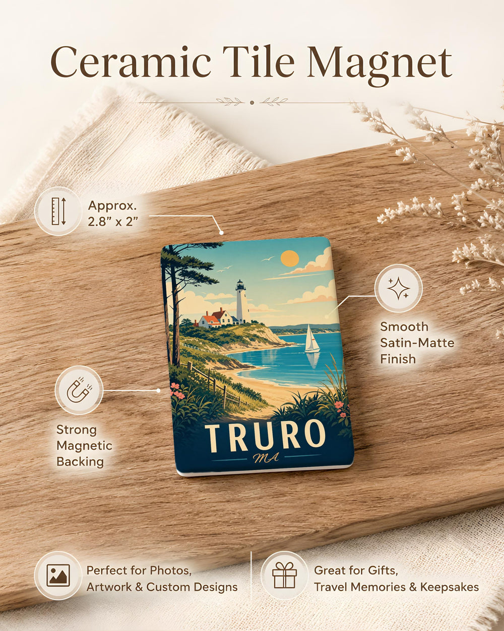Truro MA Fridge Magnet, Truro Massachusetts Souvenir Magnet, Cape Cod Travel Keepsake, Beach Town Gift, New England Decor Magnet