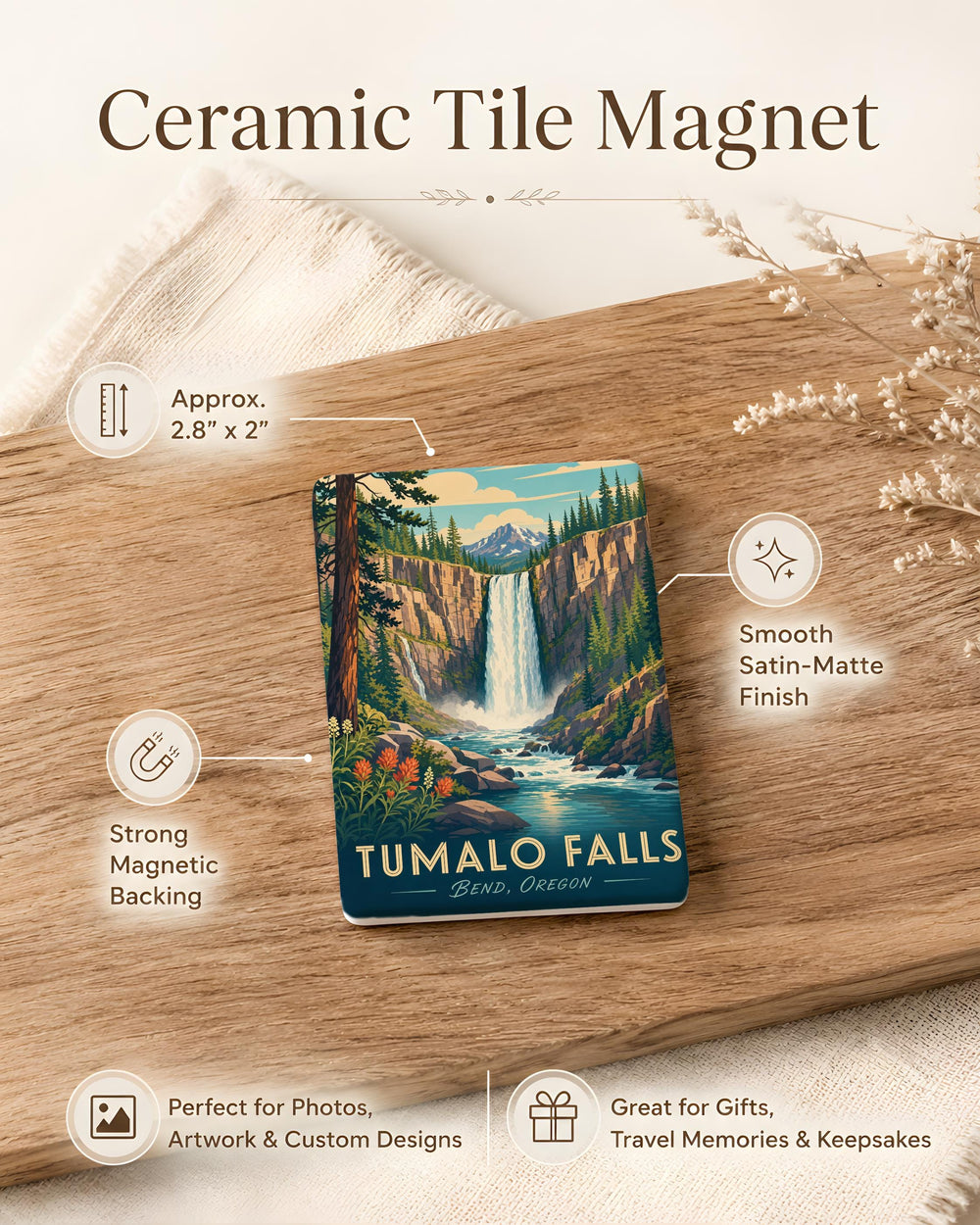 Tumalo Falls Fridge Magnet, Oregon Waterfall Souvenir, Bend Oregon Travel Keepsake, Cascades Nature Magnet