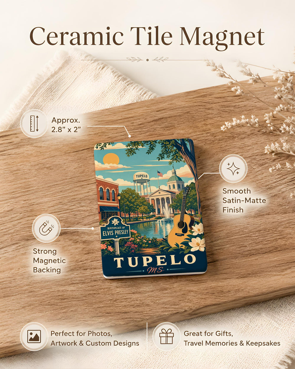 Tupelo MS Fridge Magnet, Tupelo Mississippi Souvenir Magnet, Tupelo City Landmark Travel Gift, Mississippi Refrigerator Magnet