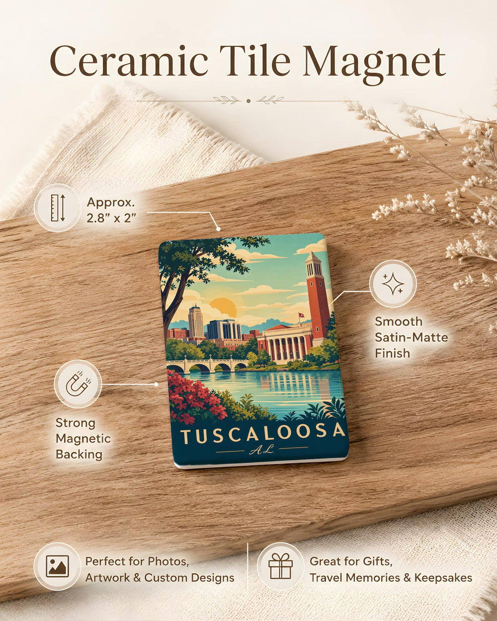 Tuscaloosa Alabama Fridge Magnet, Tuscaloosa AL Souvenir Magnet, Alabama Travel Gift, Tuscaloosa Keepsake Magnet
