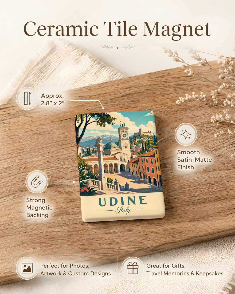 Udine Italy Fridge Magnet, Udine Souvenir Magnet, Italy Travel Gift, Udine City Landmark Keepsake, Italian Vacation Memento