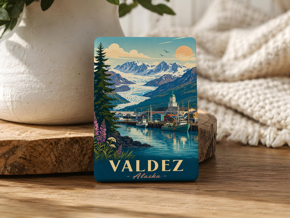 Valdez Alaska Fridge Magnet, Valdez AK Souvenir Magnet, Alaska Travel Gift, Coastal Town Keepsake, Prince William Sound Magnet