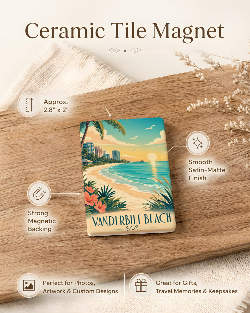 Vanderbilt Beach Florida Fridge Magnet, Naples FL Coastal Souvenir Magnet, Beach Vacation Travel Keepsake Gift