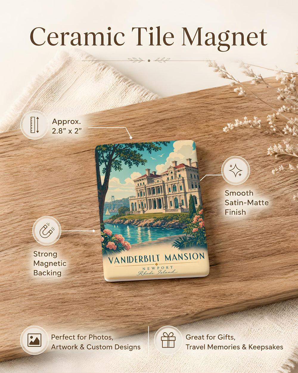 Vanderbilt Mansion Fridge Magnet, Historic Hudson Valley Estate Souvenir, Gilded Age Mansion Landmark Magnet