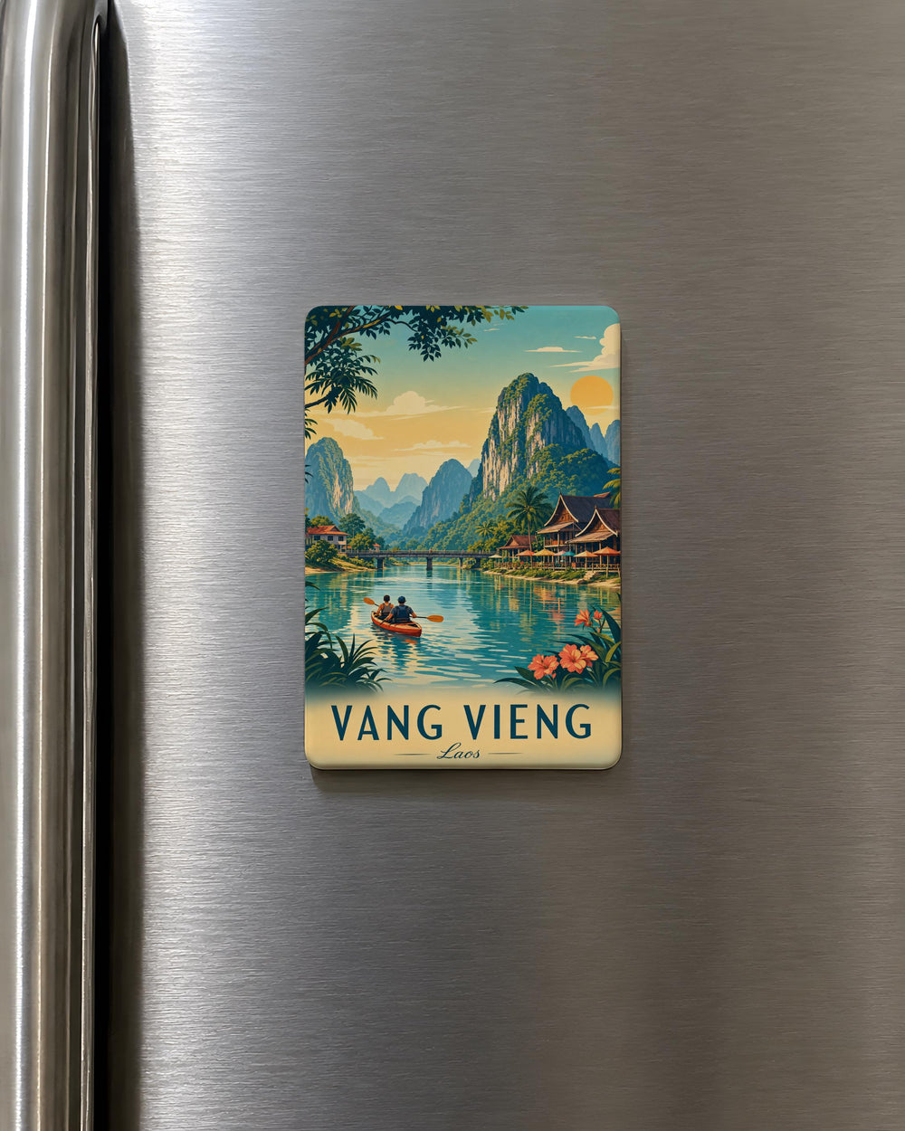 Vang Vieng Laos Fridge Magnet, Vang Vieng Travel Souvenir Magnet, Laos Destination Magnet, Vang Vieng Landmark Magnet