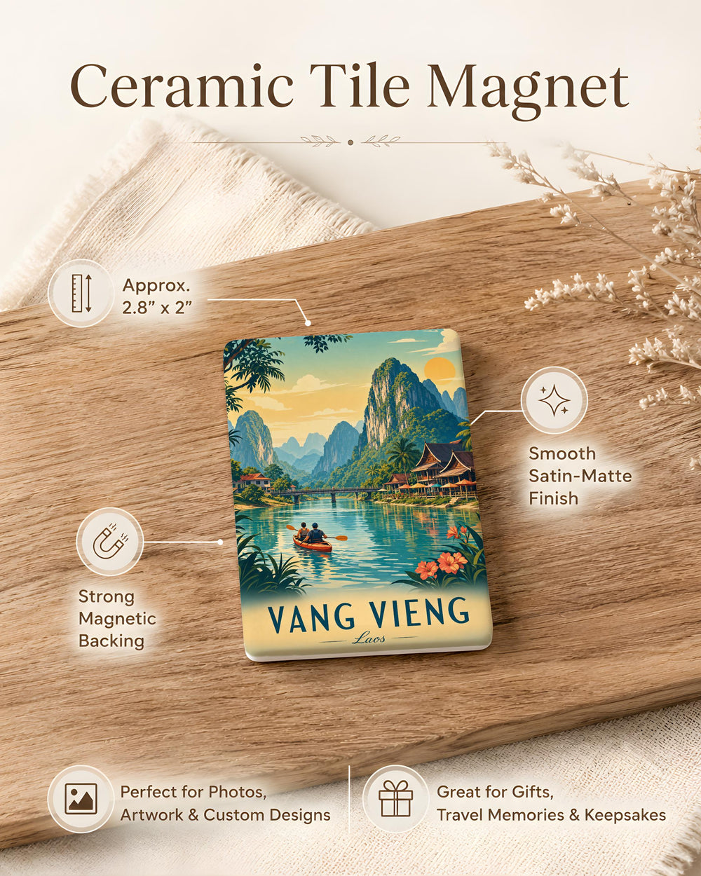 Vang Vieng Laos Fridge Magnet, Vang Vieng Travel Souvenir Magnet, Laos Destination Magnet, Vang Vieng Landmark Magnet
