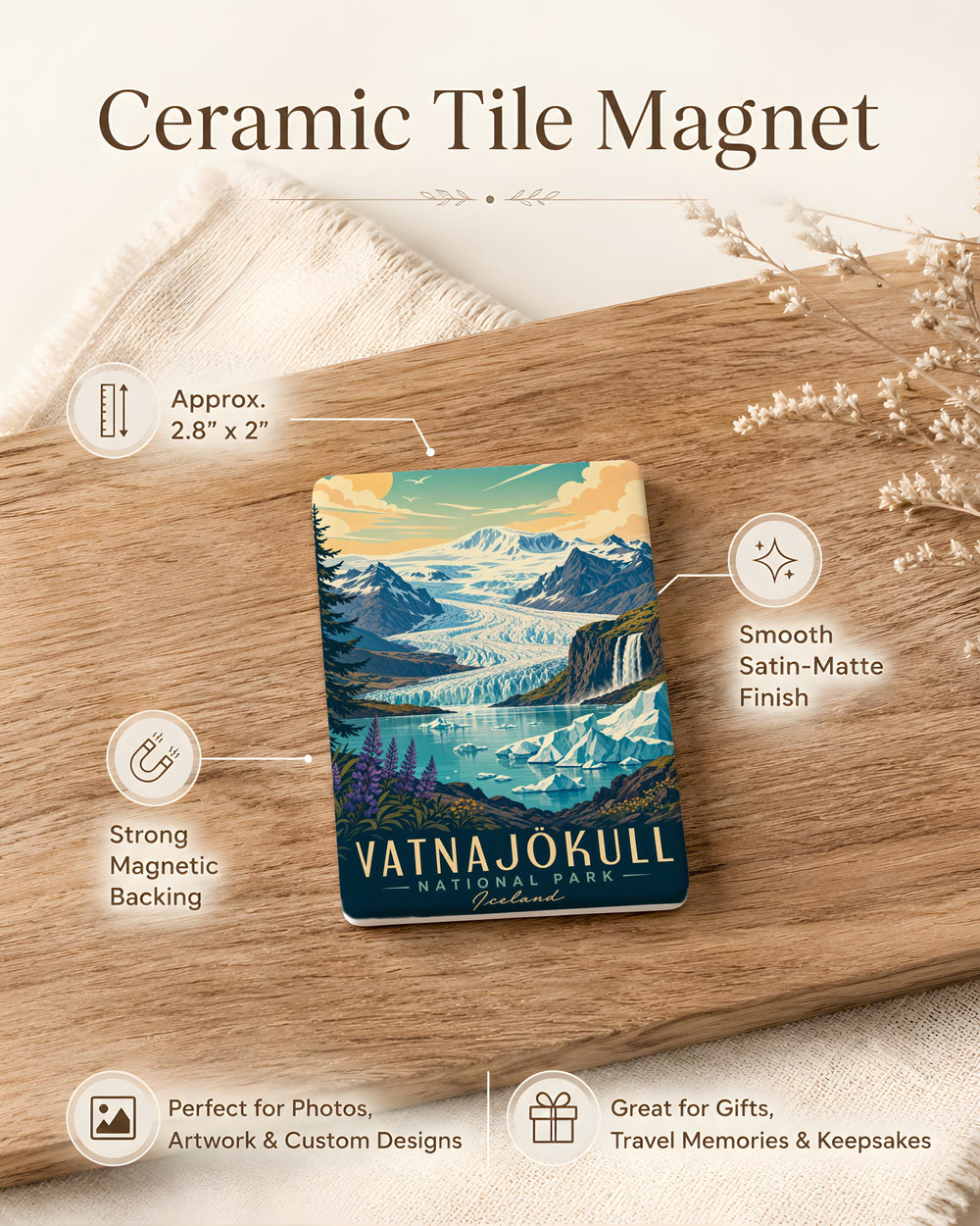 Vatnajökull National Park Fridge Magnet, Iceland Glacier Landscape Souvenir Magnet, Travel Keepsake Kitchen Magnet