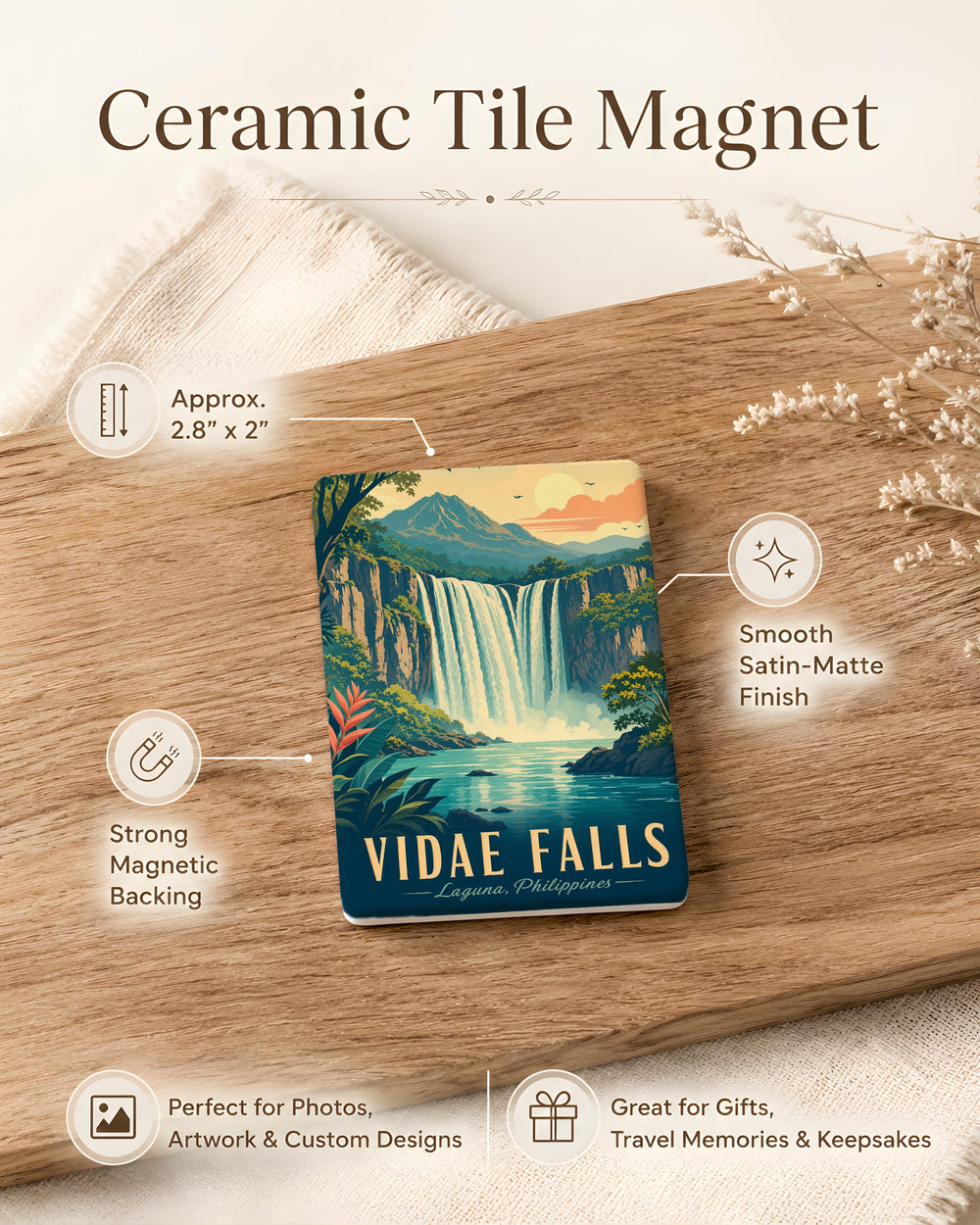 Vidae Falls Fridge Magnet, Waterfall Landscape Souvenir Magnet, Nature Travel Gift, Scenic Falls Kitchen Magnet