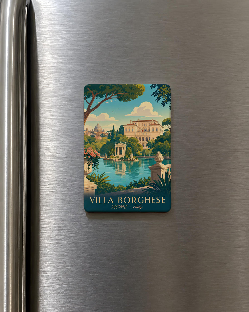 Villa Borghese Fridge Magnet, Rome Italy Park Landmark Souvenir, Italian Garden Travel Keepsake Magnet