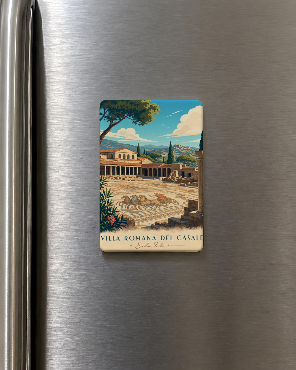 Villa Romana del Casale Sicily Fridge Magnet, Roman Villa Mosaic Landmark Souvenir Magnet, Piazza Armerina Italy Travel Gift