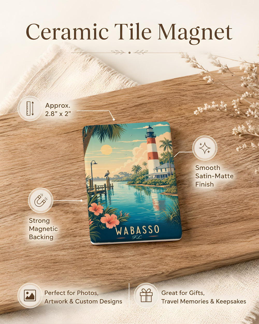 Wabasso Florida FL Fridge Magnet, Wabasso Souvenir Magnet, Florida Travel Gift, Wabasso FL Keepsake Magnet