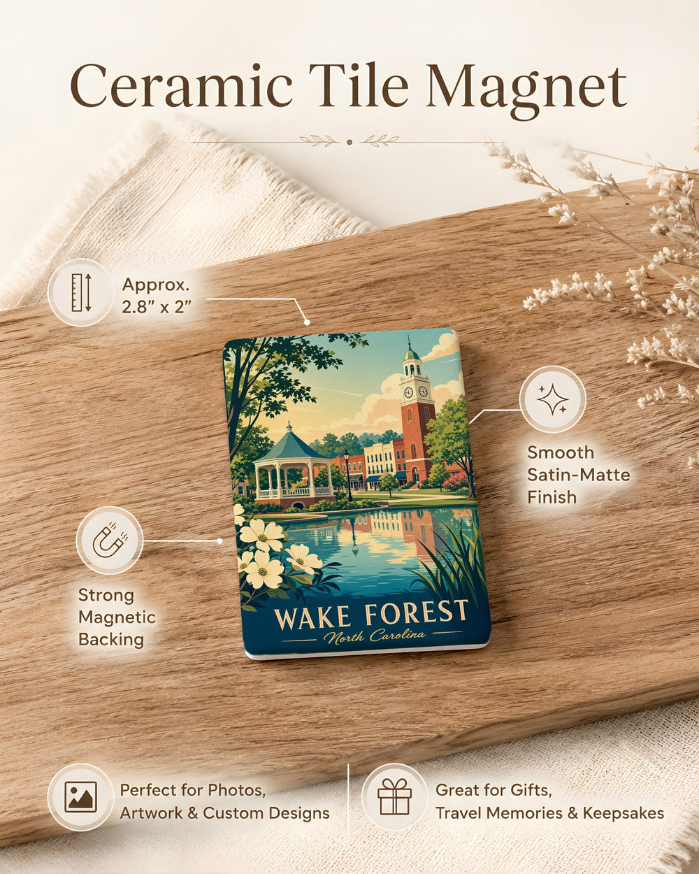 Wake Forest NC Fridge Magnet, Wake Forest North Carolina Souvenir Magnet, Wake Forest Travel Gift, North Carolina Keepsake Magnet
