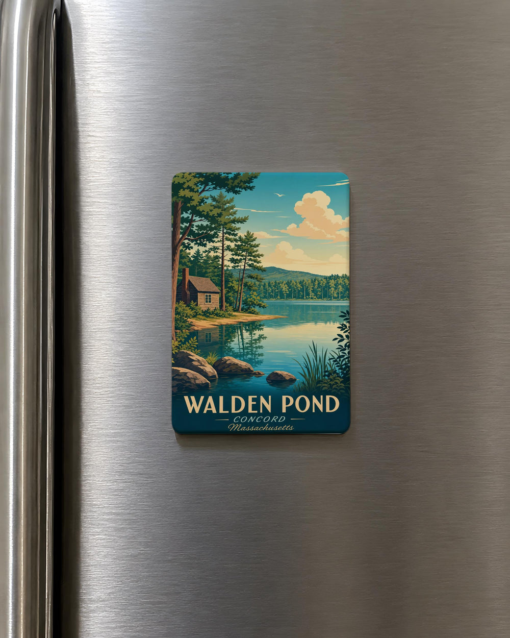 Walden Pond Fridge Magnet, Thoreau Cabin & Lakeside Nature Souvenir Magnet, Concord Massachusetts Pond Keepsake Magnet