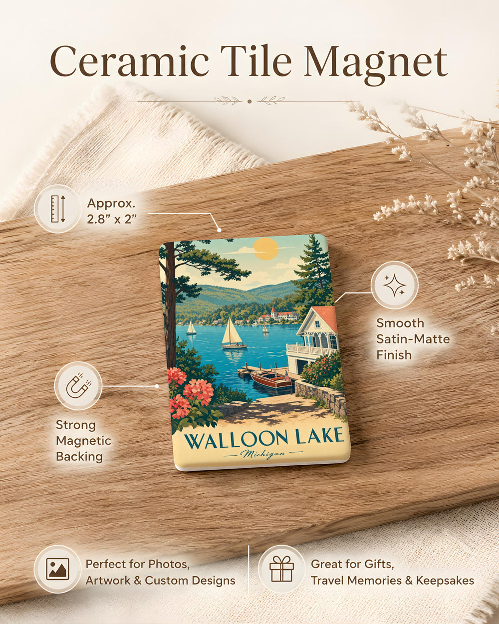 Walloon Lake Fridge Magnet, Walloon Lake Michigan Souvenir, Lake House Cabin Decor, Up North Travel Keepsake Gift