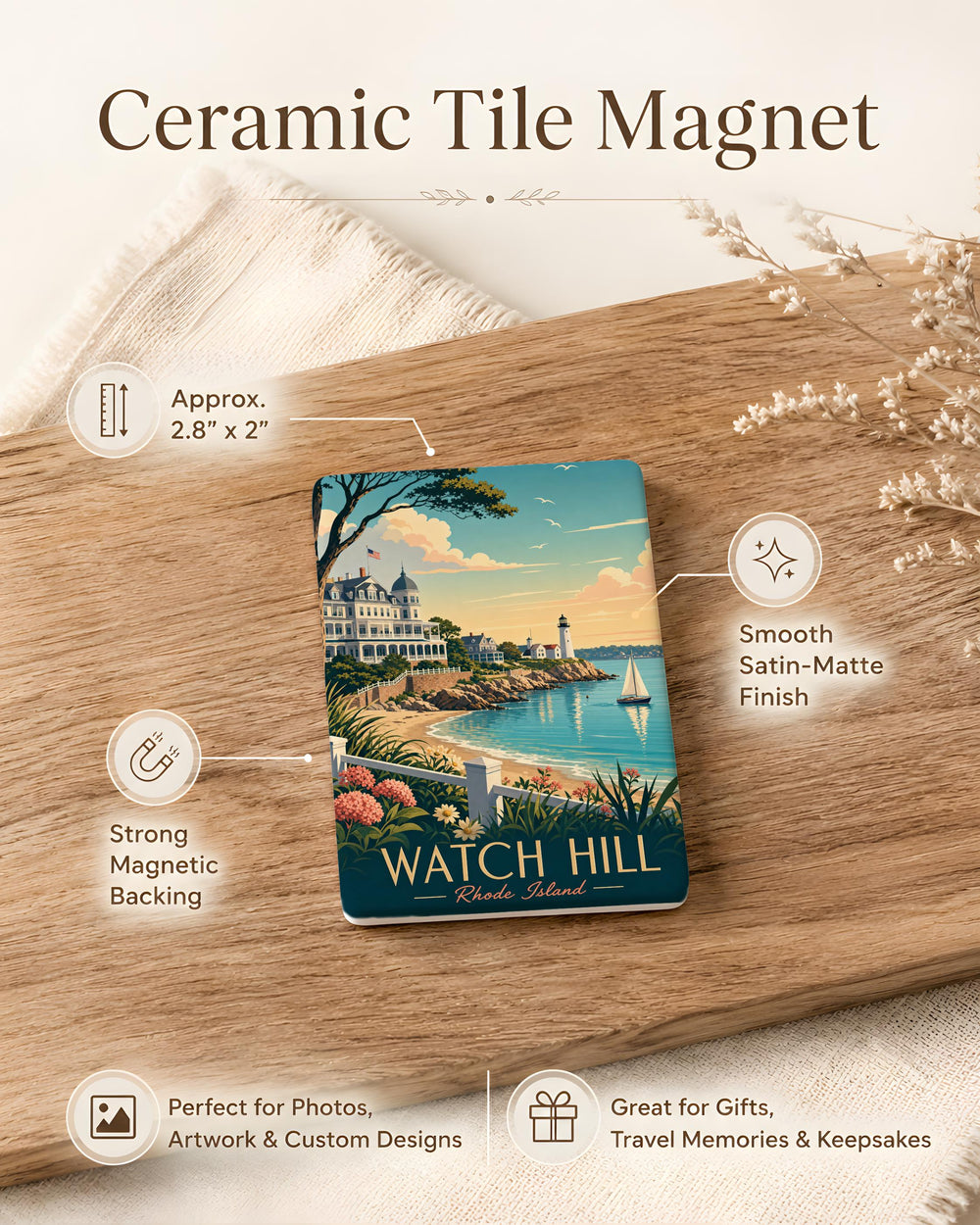 Watch Hill RI Fridge Magnet, Watch Hill Rhode Island Souvenir Magnet, Coastal New England Travel Gift, Oceanfront Town Keepsake