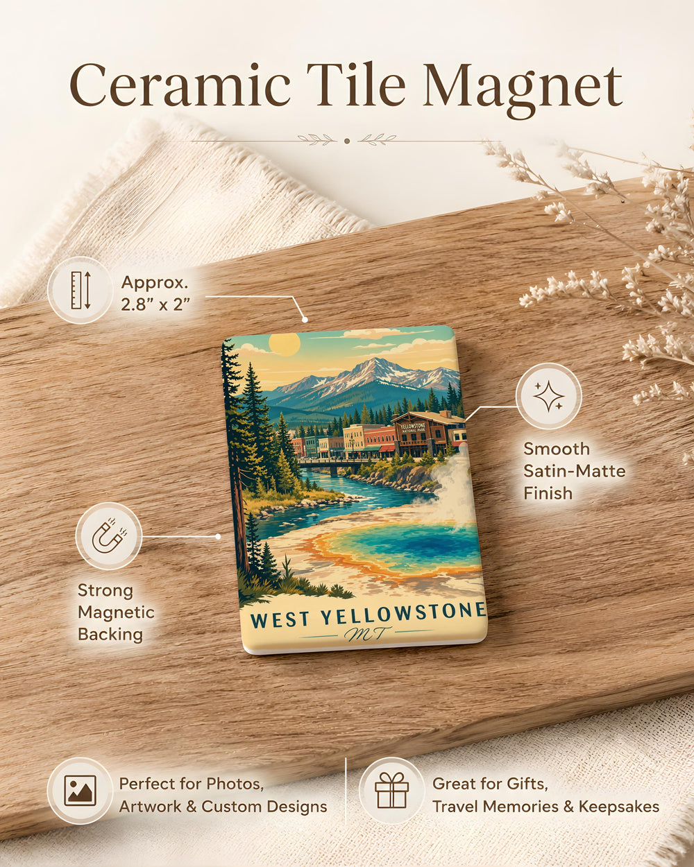 West Yellowstone MT Fridge Magnet, Montana Travel Souvenir, Yellowstone National Park Gateway Keepsake Magnet