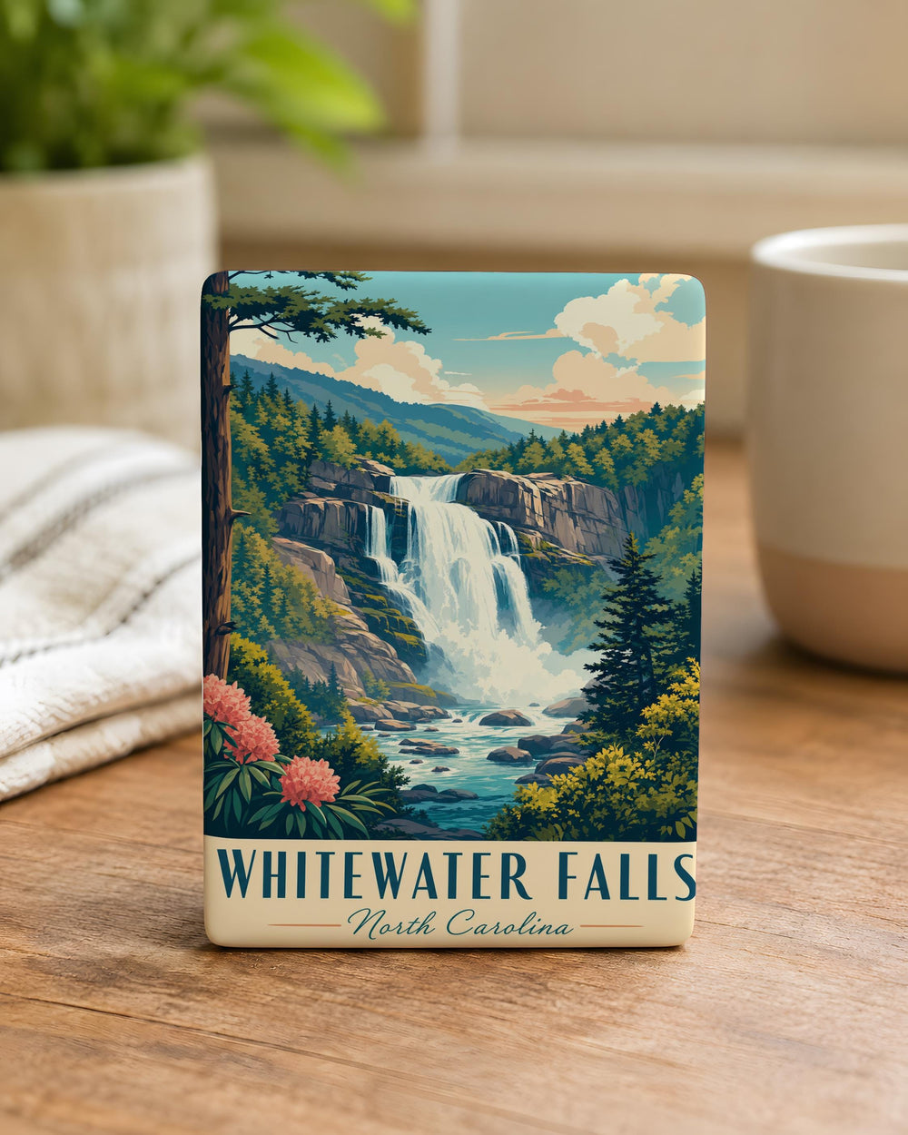 Whitewater Falls Fridge Magnet, Waterfall Landscape Souvenir, North Carolina Mountain Travel Keepsake Magnet
