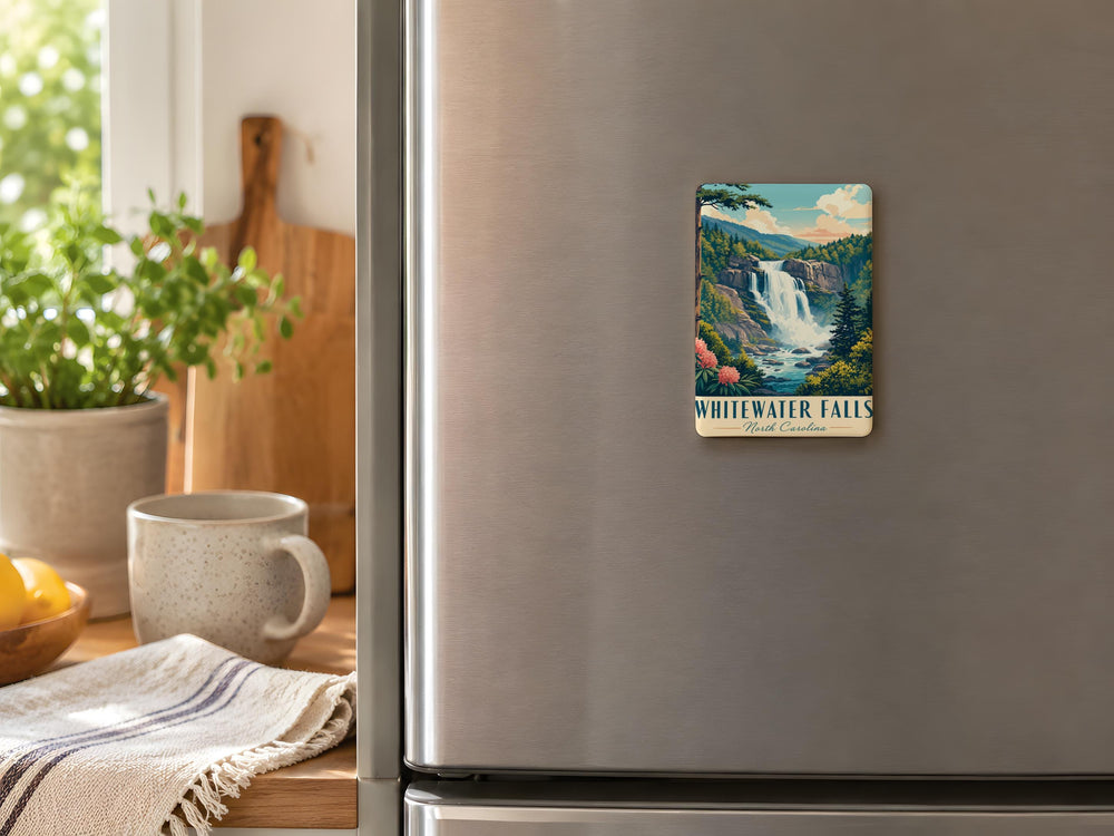 Whitewater Falls Fridge Magnet, Waterfall Landscape Souvenir, North Carolina Mountain Travel Keepsake Magnet
