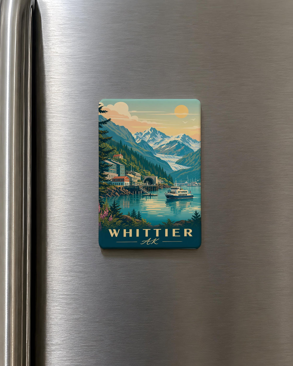 Whittier Alaska Fridge Magnet, Whittier AK Souvenir Magnet, Alaska Travel Gift, Coastal Town Keepsake Magnet