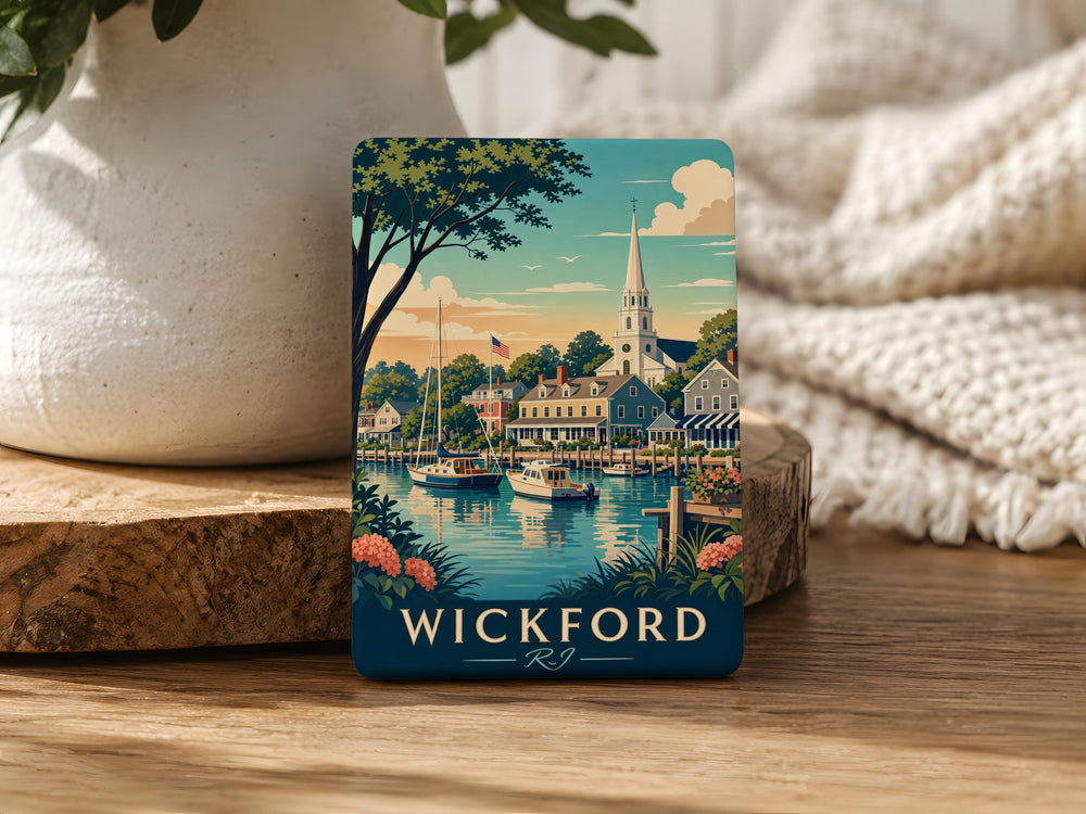 Wickford RI Fridge Magnet, Wickford Rhode Island Souvenir Magnet, Coastal New England Travel Gift, Nautical Kitchen Magnet