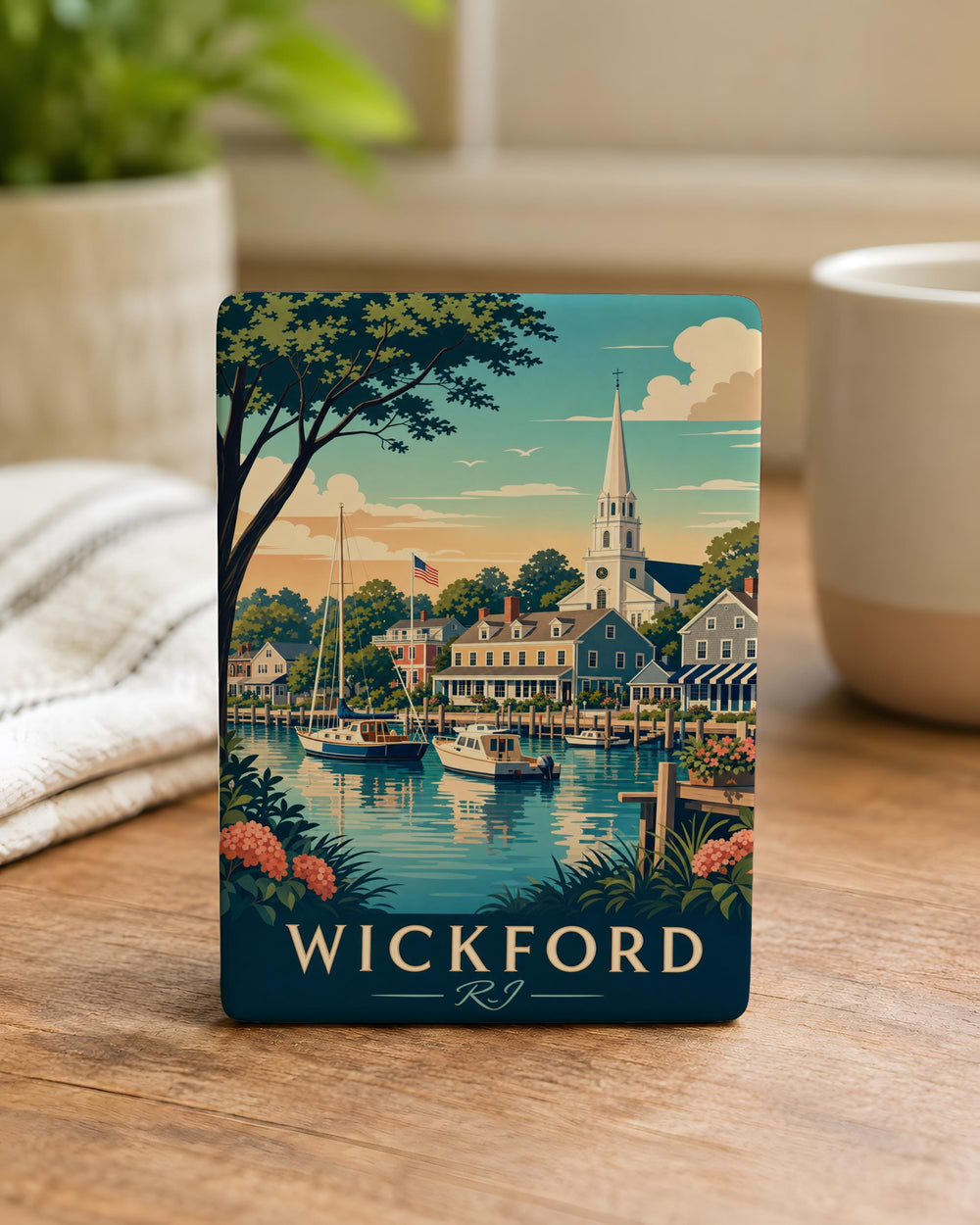 Wickford RI Fridge Magnet, Wickford Rhode Island Souvenir Magnet, Coastal New England Travel Gift, Nautical Kitchen Magnet