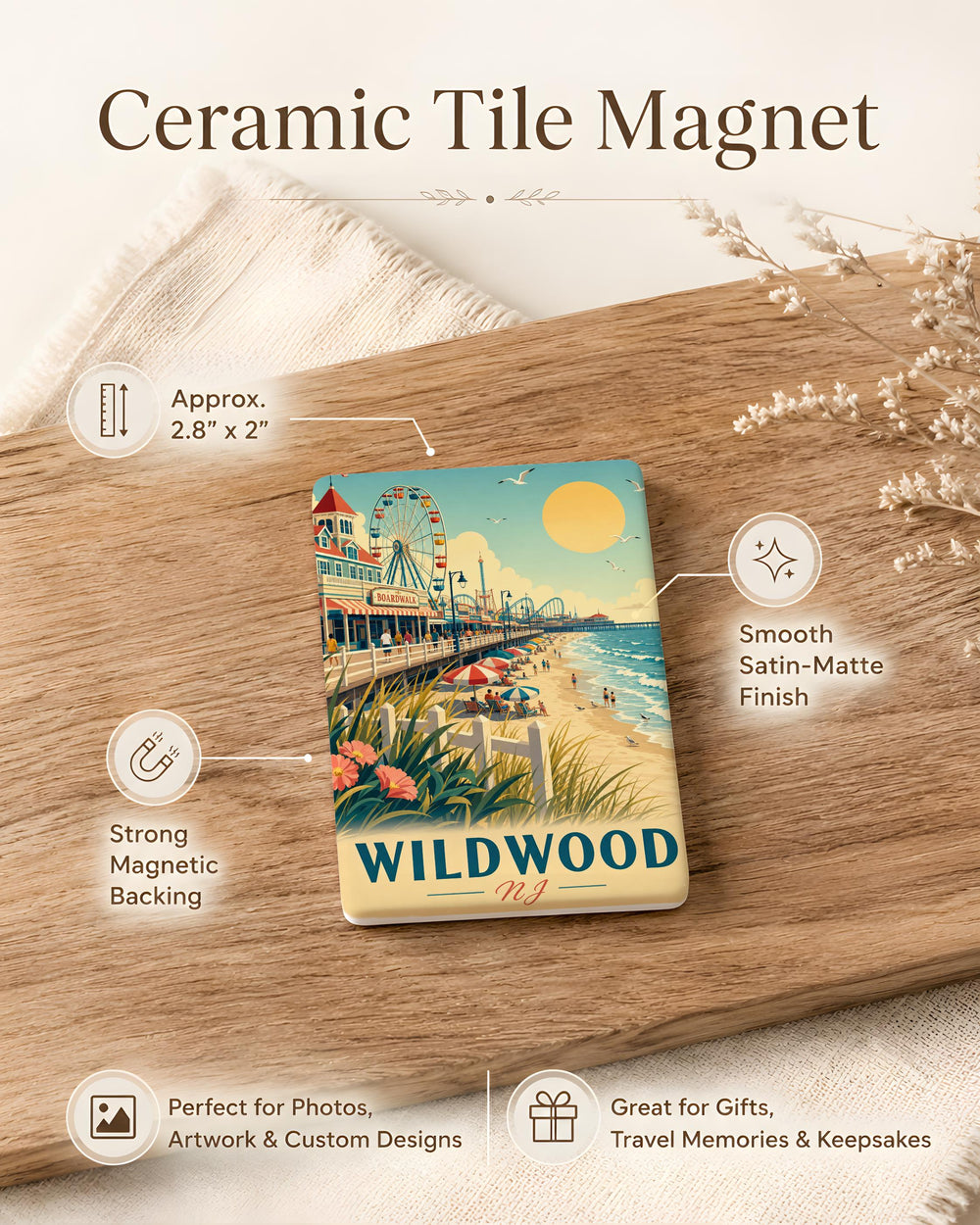 Wildwood NJ Fridge Magnet, Wildwood New Jersey Beach Boardwalk Souvenir Magnet, Jersey Shore Vacation Travel Keepsake Magnet