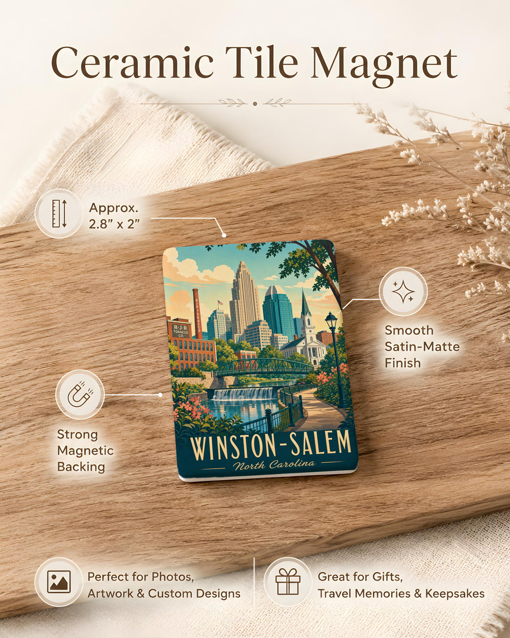 Winston-Salem NC Fridge Magnet, North Carolina City Souvenir Magnet, Winston Salem Travel Gift, Local Landmark Keepsake Magnet