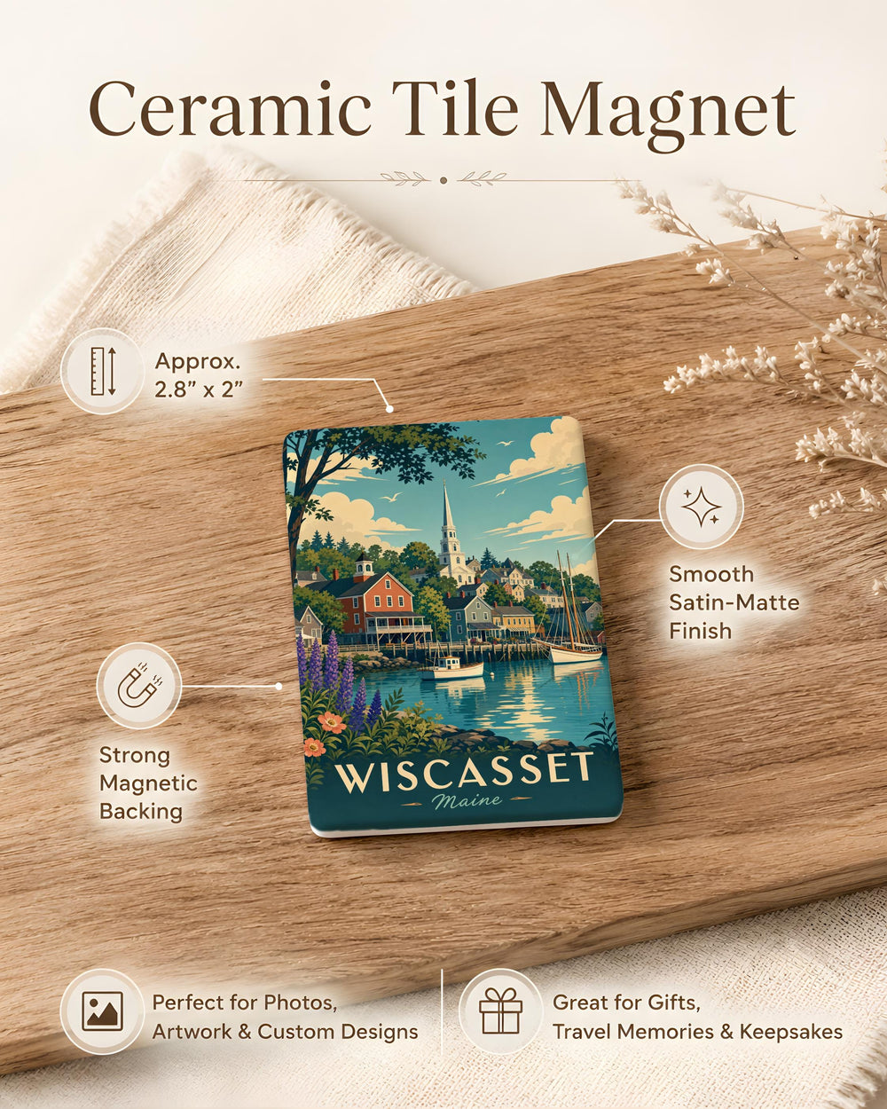 Wiscasset Maine Fridge Magnet, Wiscasset ME Souvenir Magnet, Maine Coastal Town Travel Keepsake Magnet
