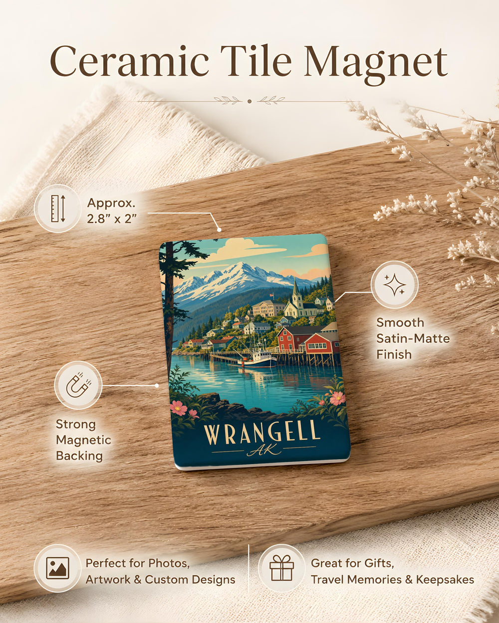 Wrangell Alaska Fridge Magnet, Wrangell AK Souvenir Magnet, Alaska Travel Gift, Wrangell Landmark Keepsake Magnet