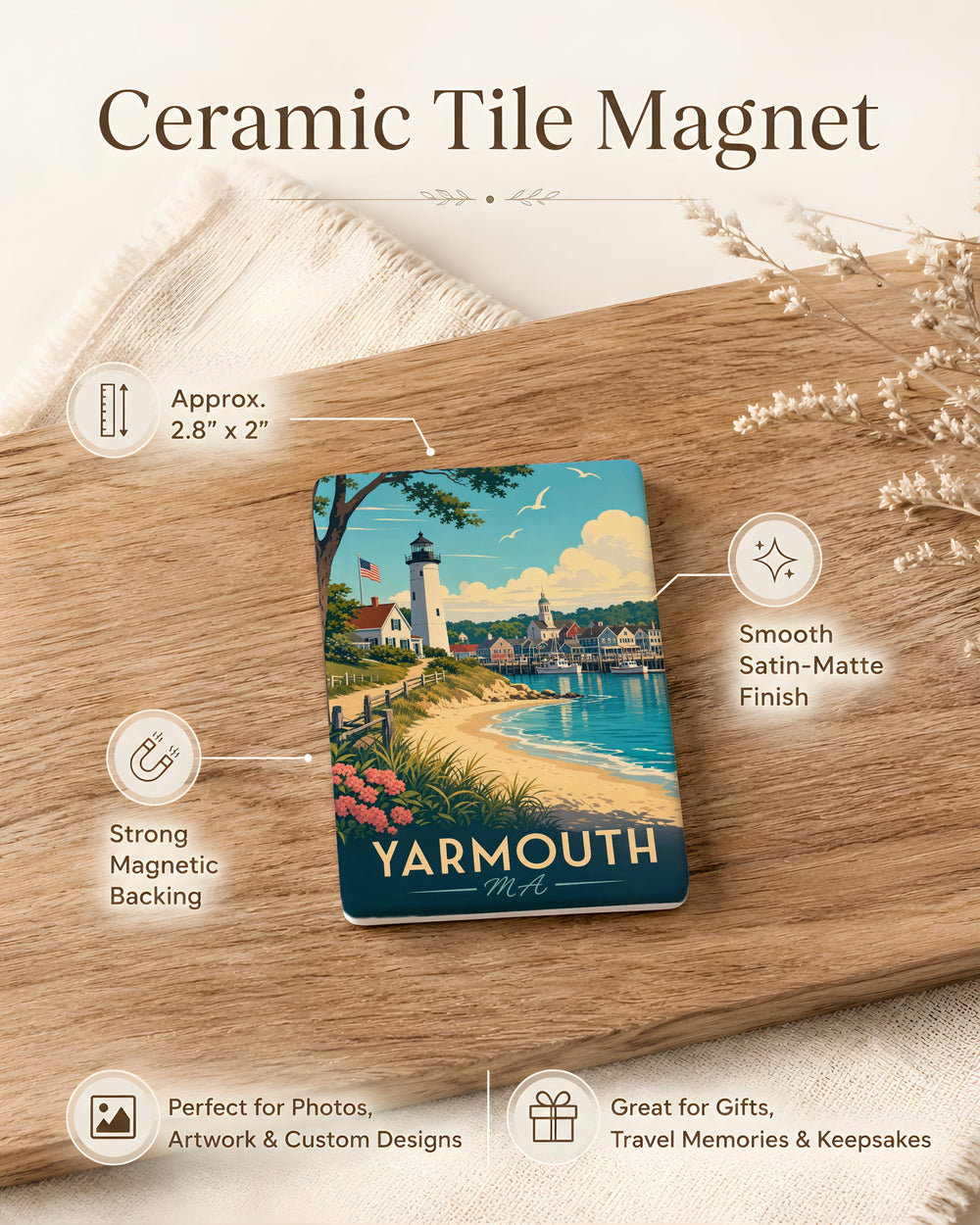 Yarmouth MA Fridge Magnet, Cape Cod Massachusetts Souvenir Magnet, Yarmouth Port Travel Gift, Coastal Town Keepsake Magnet